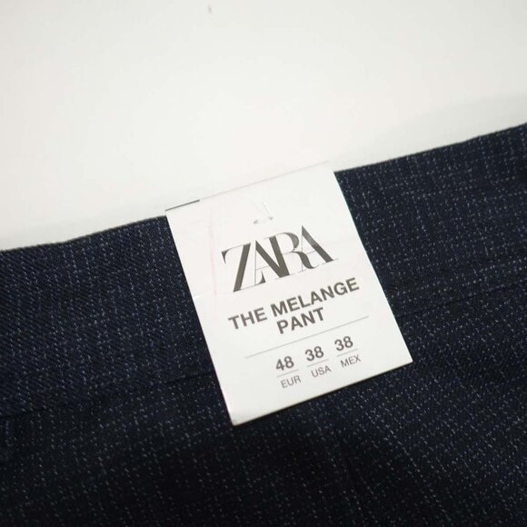 Zara Men's Melange Slim Stretch Pants 38 x 28 NWT Navy Blue Flat Front Slacks - Picture 7 of 8